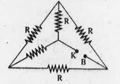 If each of the resistance of the network shown in figure   is R, the equivalent resistance between A and B is