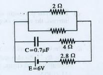 In the circuit shown  , the internal resistance of the cell is negligible. The steady state current in the 2 Omega resistor is