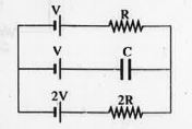 In the given circuit  , with steady current, the potential drop across the capacitor must be