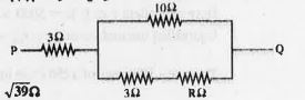 In the circuit shown  , what is the value of unknown resistance R, so that the total resistance of the circuit between P and Q Is also equal to R ?