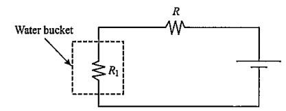 The circuit below is used to heat water kept in a bucket.    Assuming heat loss by Newton's law of cooling, the variationin the temperature of the water in the bucket as a function of time is depicted by:
