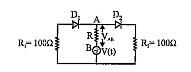 In the circuit given below, V(t) is the sinusoidal voltage source, voltage drop V(AB)(t) across the resistance R is
