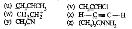 Which of the underlined atoms in the molecules shown below have sp-hybridization?
