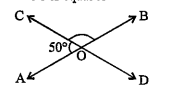 Two lines barAB and barCD cut each other at O .if angle AOC=50^@ then angleBOC is equal to
