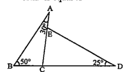In the given figure angle BAC=30^@ , angle ABC=50^@ and angleCDE=25^@ then angleAED is equal to