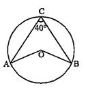 In the given figure O is the centre and  DeltaACB=40^@ then angleAOB is equal to