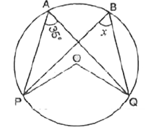 संलग्न आकृति में, O वृत्त का केन्द्र हो तो /x का मान होगा