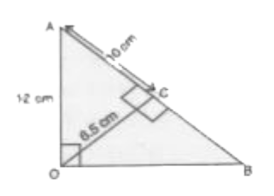 आकर्ति में angle ACO=90^@ AC =BC OA =12 cm और OC =6.5 cm है का क्षेत्रफल होगा जबकि AC = 10 cm हो
