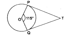 आकृति में, O केन्द्र वाले वृत्त पर TP तथा TQ दो स्पर्श रेखाएँ इस प्रकार हैं कि anglePOQ = 115^@  है, तो anglePTQ  का मान है :