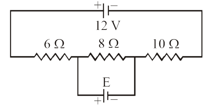 In the circuit shown, the current through 8 ohm is same before and after connecting E. The value of E is