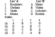 The list ‘A’ consists of the names of the four queens of Bimbisara and the list B, names of their original kingdom. Match them and choose the correct answer from the codes given below :