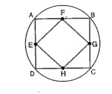 ABCD is a square inscribed in a circle of radius 14 cm, E,F,G and H are the midpoints of the sides DA, AB, BC and CD respectively. The area of the square EFGH will be