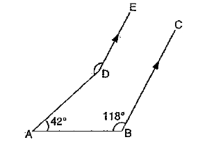 In the given figure , DE||BC,angleABC=118^(@),angleDAB=42^(@) , then angleADE is equal  to :