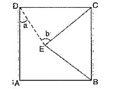 ABCD is a square and BCE is an equilateral triangle. Find the value of a, b and reflex angle BED.