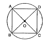 A square is inscribed in a circle with centre O. What angle does each side subtend at the centre O ?