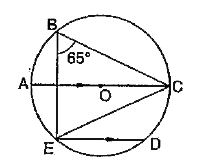 In the adjoining figure, chord ED is parallel to the diameter of the circle. If angle CBE = 65^(@), then what is the value of angle DEC ?