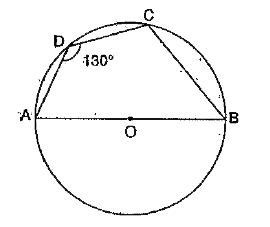 ABCD is a cyclic quadrilateral whose side AB is a diameter of the circle through A, B, C, D. If angle ADC = 130^(@), find angle BAC.