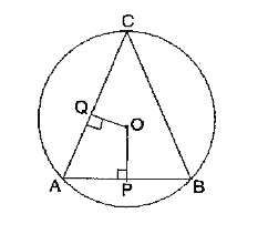 O is the centre of the circle ABC, radius 5 cm, AB = 8 cm, AC = 6 cm. Calculate the lengths of the perpendiculars OP, OQ from O to AB, AC.