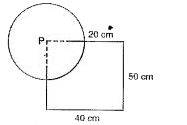 In the given figure, P is the centre of the circle. The area of the figure is