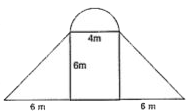 Front side wall of a house consists of a rectangle of 6 m xx 4 m surrounded by a semicircle with base 4 m. It has two isosceles triangles made with vertical sides of the rectangle. The net area of the wall in sq m is: