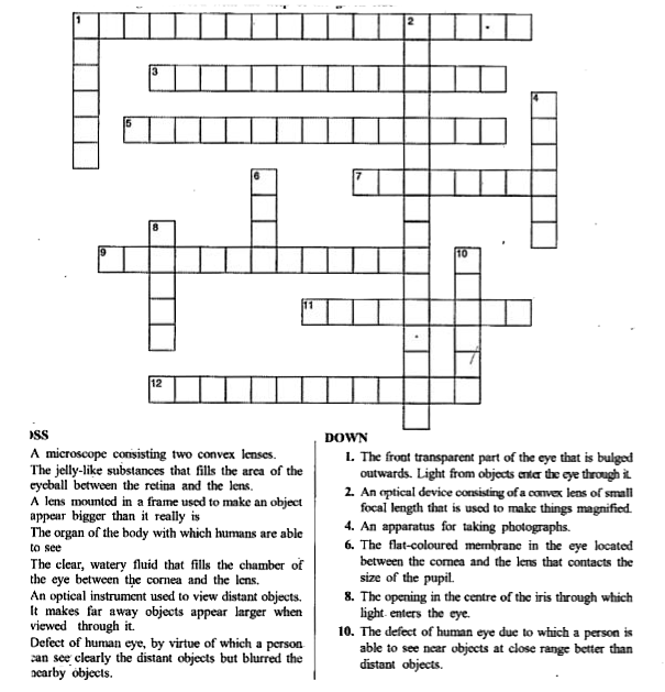 Solve the following crossword with the help of the given clues: