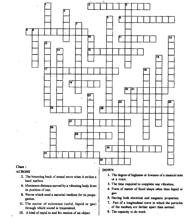 Solve the following crossword with the help of the given clues.