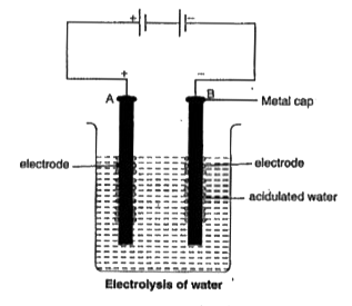 Look at the diagram which shows electrolysis of water and answer the following questions      B is the--electrode called--which is connected to the-terminal of the  bartery.