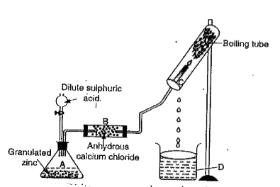 The following apparatus is set up to show that hydrogen burns in air to form water.      Write the chemical equations for the reaction in A.