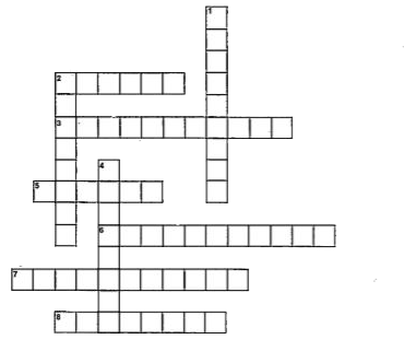 Solve the following crossword with the help of the given clues      Across   2. Irregular motion such as motion of a ball during a game of hockey or football.   3. The motion in which all parts of the body travel through the same distance   5. Movement of a body   6. Motion of a body along a curved path   7. Motion of a body like a pendulum   8 Occuring orappearing at intervals   Down   1. Motion of a plucked string of a sitar   2. Spining of a body about a fixed axis   4. Motion of a girl sitting on a merry -go-round