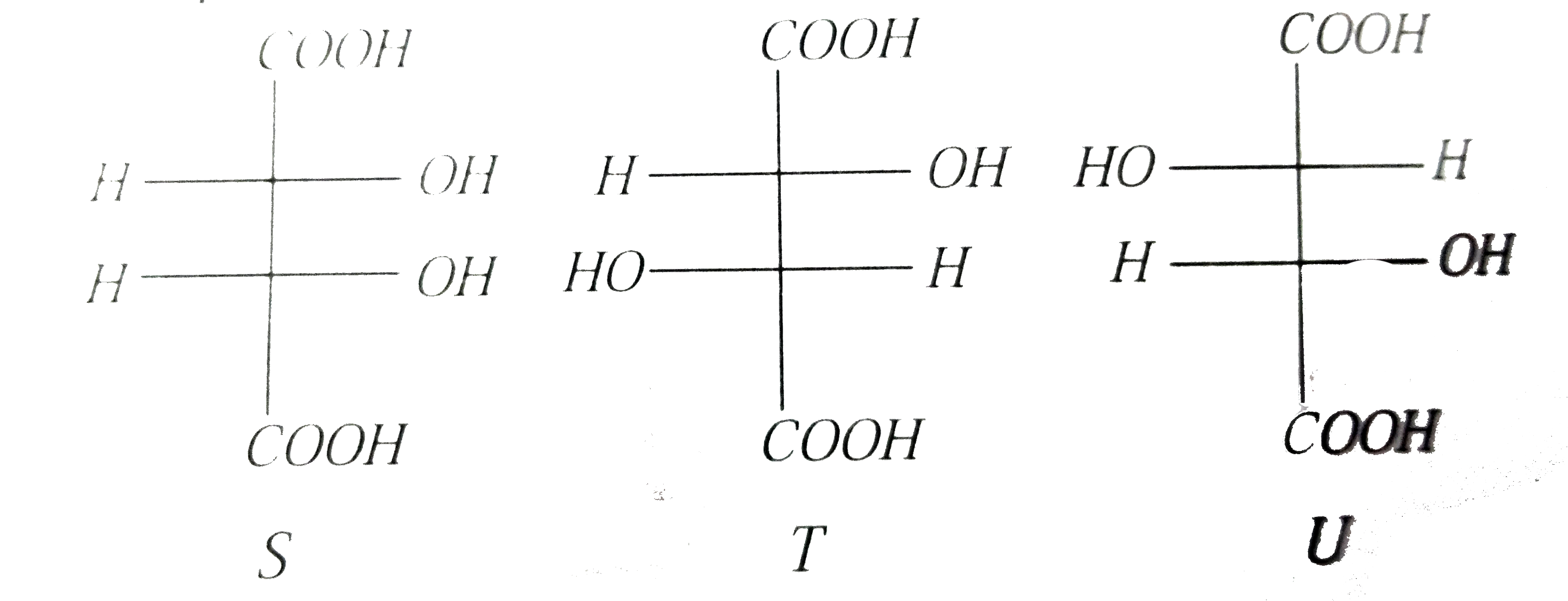 P and Q are isomers of dicarboxylic acid C(4)H(4)O(4). Both decolorize Br(2)//H(2)O. On heating, P forms the cyclic anhydride.   Upon treatment with dilute alkaline KMnO(4), P as well as Q could produce one or more than one from S, T and U.      In the following reaction sequences V and W are respectively
