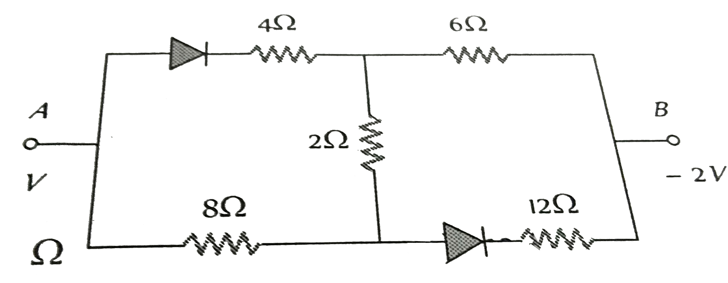 In the following circuit the equivalent resistance between A and B is