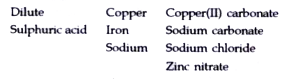 Choosing the substances from the list given below, write balanced chemical equations for the reactions which would be used in the laboratory to obtain the following salts:      Copper(II) sulphate