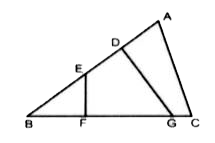 In the given figure, If AD= 3, DE=4, AB = 12, BF =2, FG = 6, BC = 10, then the value of M/N is :   (Assume: M is the area of the quadrilateral FGDE and N is the area of the triangle ABC.)