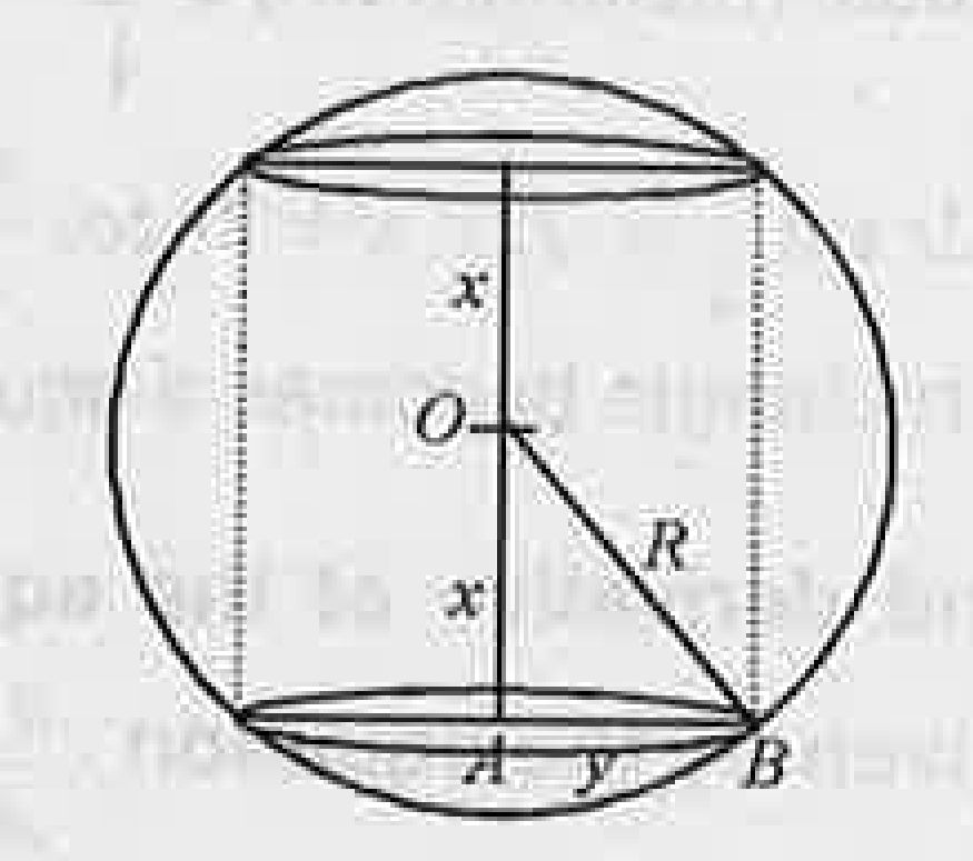The Given figure represents a cylinder inscribed in a sphere.   Figure   Find an expression for the volume V of the cylinder .