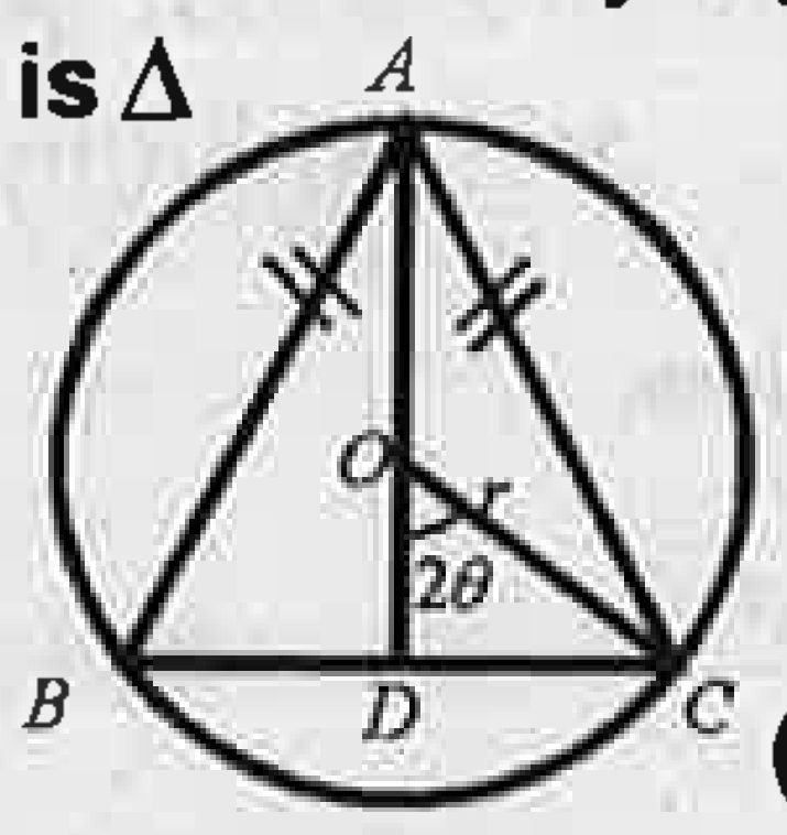 Let ABCbe an isosceles triangle inscribed ina circle having radius r. Then by figure area of the triangle ABC is triangle    Find (d triangle)/(d theta) and (d^2 triangle)/(d theta^2).