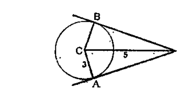In the figure C is the centre of the circle, PA and PB are tangents. PC=5 centimetres and radius of the circle is 3 centimetres.   Find the length of PA   .
