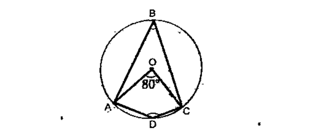 In the figure O is the centre of circle. squareAOC=80^o   What is the measure of squareABC?   .