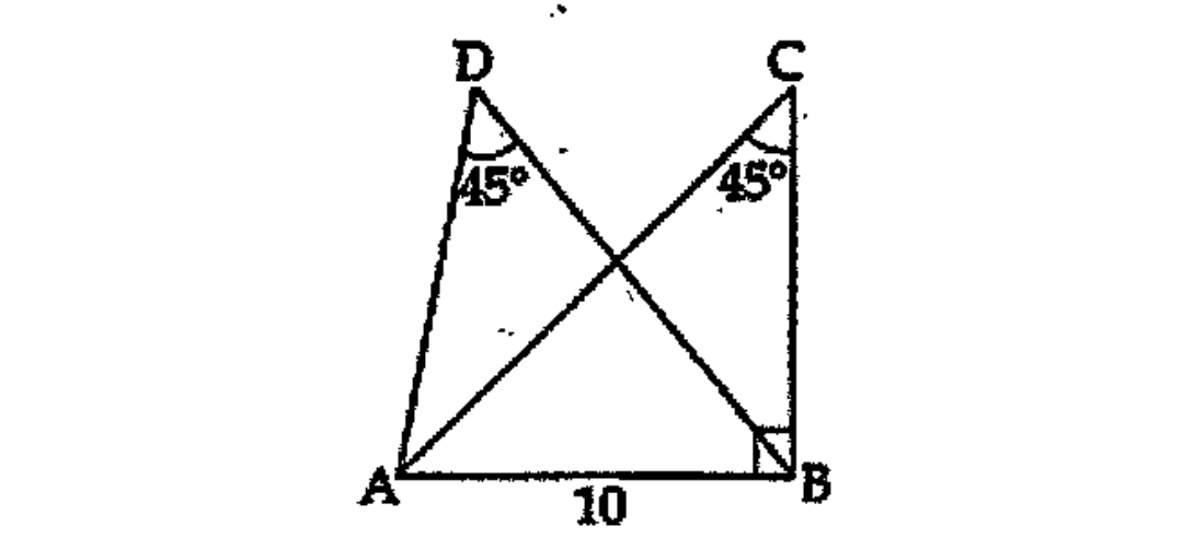 In the figure, angleABC=90^o, angleC=angleD=45^o,AB=10 cm.What is the length of AC?   .