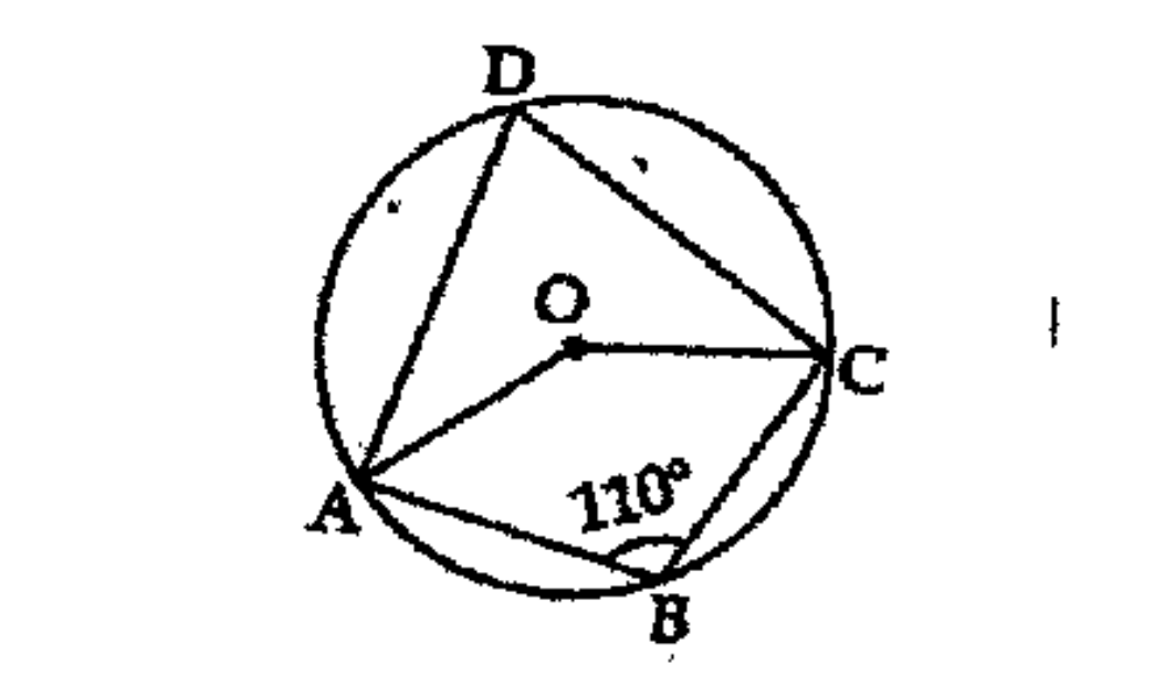 In the figure, O is the centre of the circle and A,B,C,D are points on it. If angleB=110^o, then What is the measure of angleAOC?   .