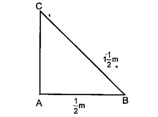 The hypotenuse of a right triangle is 1frac(1)(2) metres and another side is frac(1)(2) metre.Calculate the perimeter correct to a centimetre.