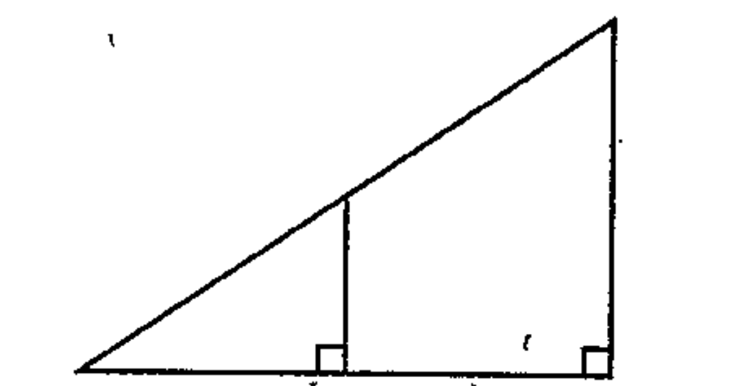 Draw a right triangle and the perpendicular from the midpoint of the of the hypotenuse to the base   Prove that this perpendicular is half the perpendicular side of the large triangle.   .