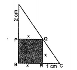 The picture shows a square drawn sharing one cor¬ner with a right triangle and the other three corners on the sides of this triangle.    Calculate the length of a side of the square.   .