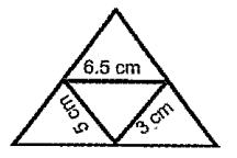 In the figure small triangles are drawn joining the mid points of large triangle.    Find the length of sides of large triangle.