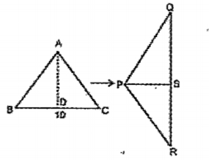 ABC is an equilateral triangle with side 10 cm, and AD is the altitude to the side BC.   If it cut into two triangles along AD and pieces are joined to get another triangle PQR   What is the length of PS?