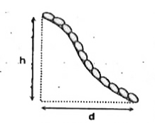 A uniform chain of mass per unit length lambda is sliding down the hill with constant speed u. Dimension of the hill are h and d as shown. Find the momentum of the chain at the instant shown. (given lambda=1kg//m, d=3m, h=4m, and u=1m//s)