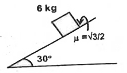 A block of mass 6 kg is kept on rough surface as shown in figure. Find acceleration and friction force acting on the block. (Take g=10m//s^(2))