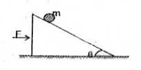 In the given figure, the wedge is acted upon by a constant horizontal force F. The wedge is moving on a smooth horizontal surface. A ball of mass 'm' is at rest relative to the wedge. The ratio of forces exerted on 'm' by the wedge when F is acting, and when F is withdrawn, assuming no friction between the wedge and the ball, the ratio is equal to