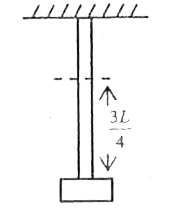 One end of a uniform wire of length L and weight W is attached rigidly to a point in the roof and a weight W(1) is suspended from its lower end. If S is the area of cross section of the wire, the stress in the wire at a height (3L/4) from its lower end is
