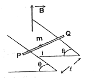 Find the current in the conductor PQ so that it remains in equilibrium under its own weight and the magnetic force. If direction of current is reversed then what would be initial acceleration of the rod? Mass of the rod is m. (Friction is assumed to be absent)