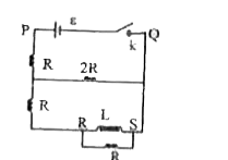 In the figure shown is a R-L circuit connected with a cell of emf epsilon through a key k. If key  k is closed find the current drawn by the battery   (a) just after the key k is closed   (b) long after the key k is closed